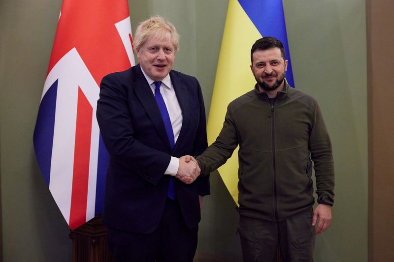 Ukraine’s President Zelenskiy and British PM Johnson attend a meeting