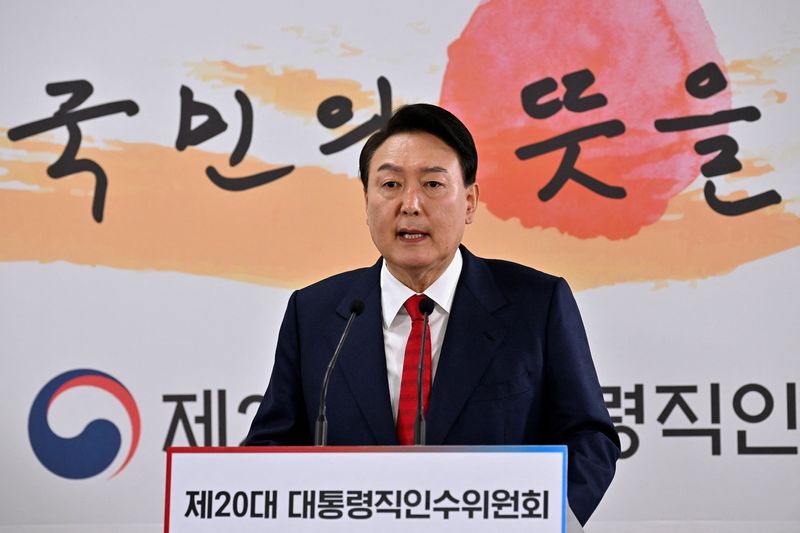 South Korea’s president-elect Yoon Suk-yeol holds a news conference about