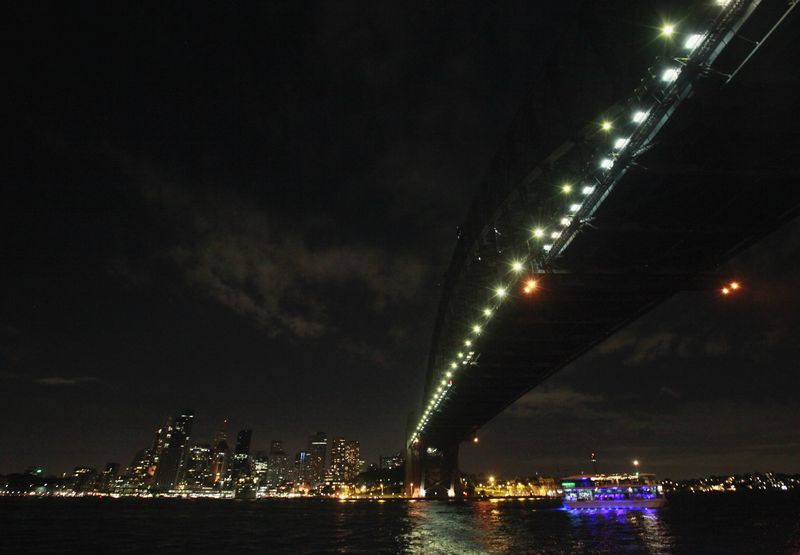 Sydney Harbour Bridge and city skyline during Earth Hour