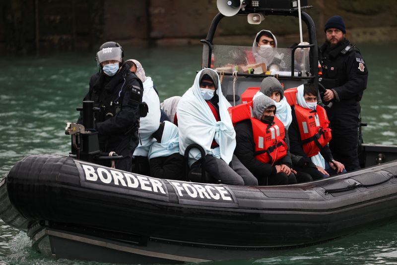 Migrants arrive into the Port of Dover onboard a Border
