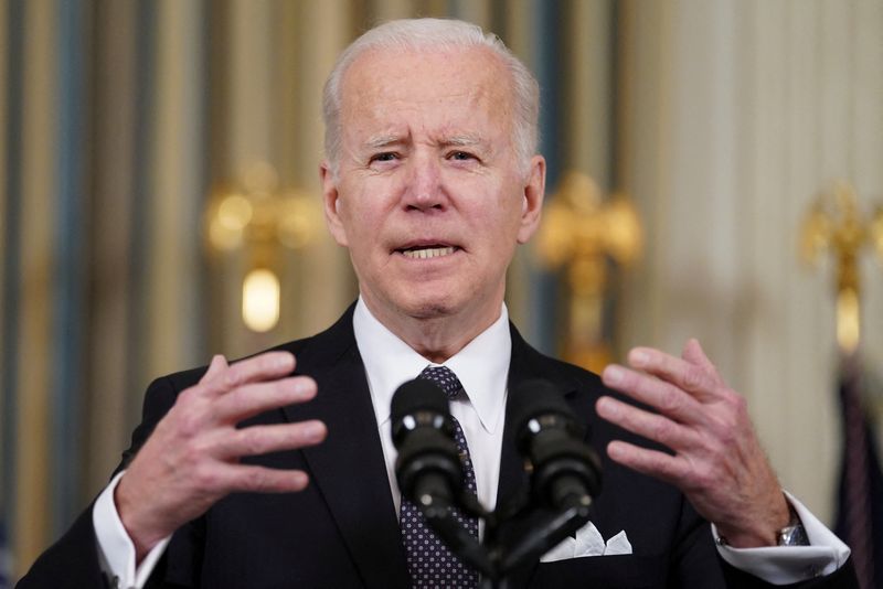 U.S. President Joe Biden speaks about Ukraine while announcing proposed