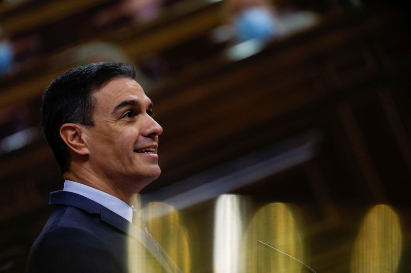 Spanish PM Sanchez speaks during a session at Parliament in