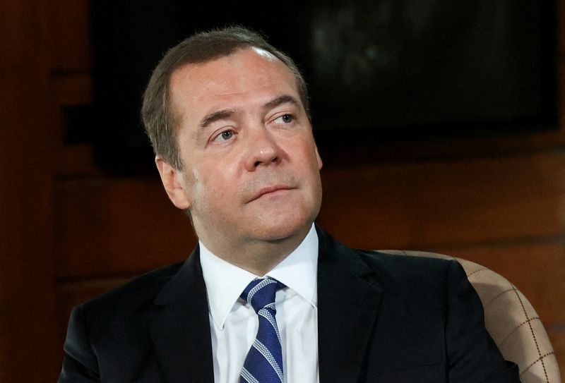 FILE PHOTO: Deputy Chairman of Russia’s Security Council Medvedev gives