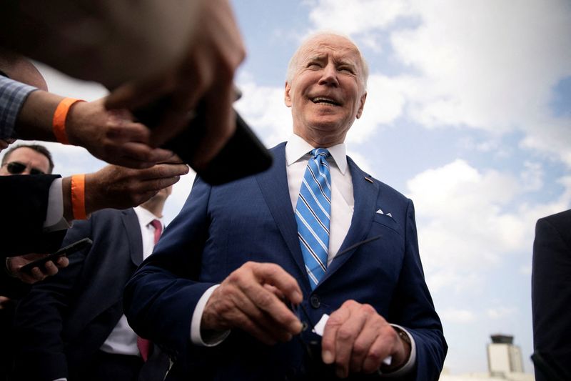 FILE PHOTO: U.S. President Biden speaks to reporters while departing