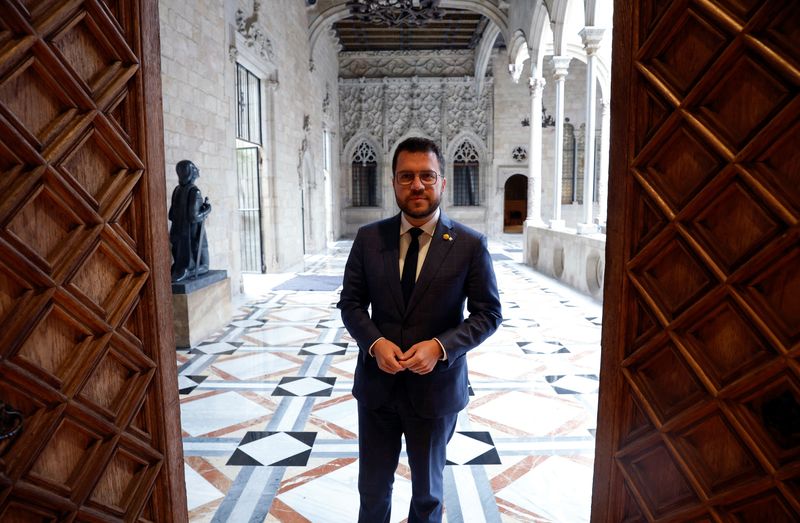 Catalonia’s regional head of government Aragones poses at Palau de