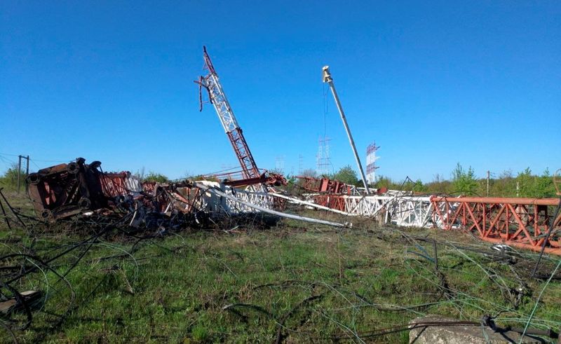 A view of toppled Pridnestrovian radio centre antennas, also known