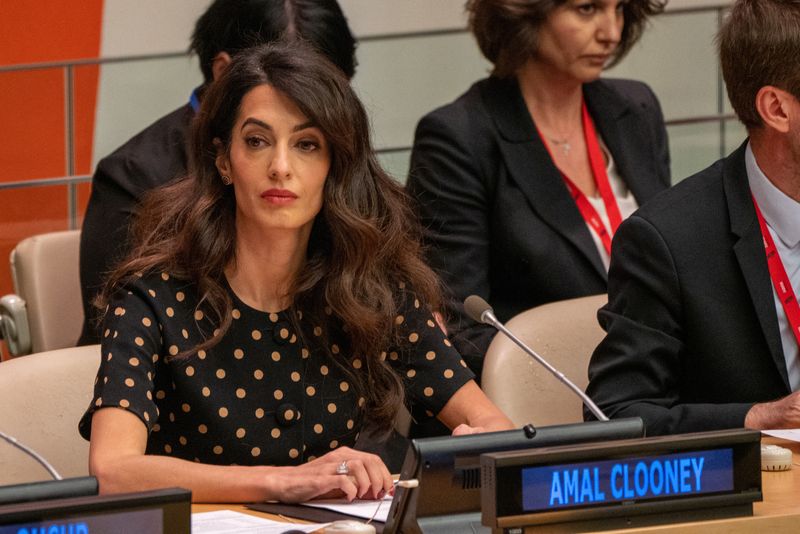 Human rights lawyer Amal Clooney attends an informal meeting of