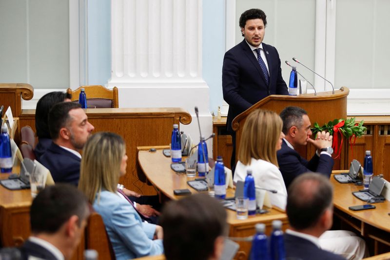 Montenegro’s Prime Minister designate Dritan Abazovic addresses parliament