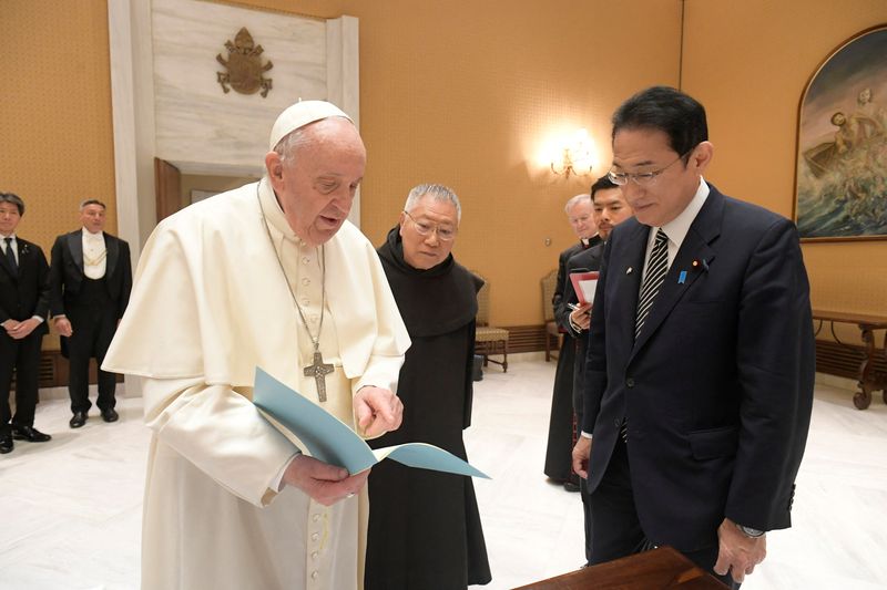 Pope Francis meets Japanese Prime Minister Fumio Kishida at the