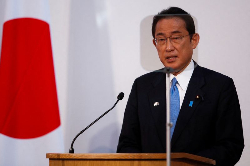 Japanese PM Kishida delivers a speech at the Guildhall in