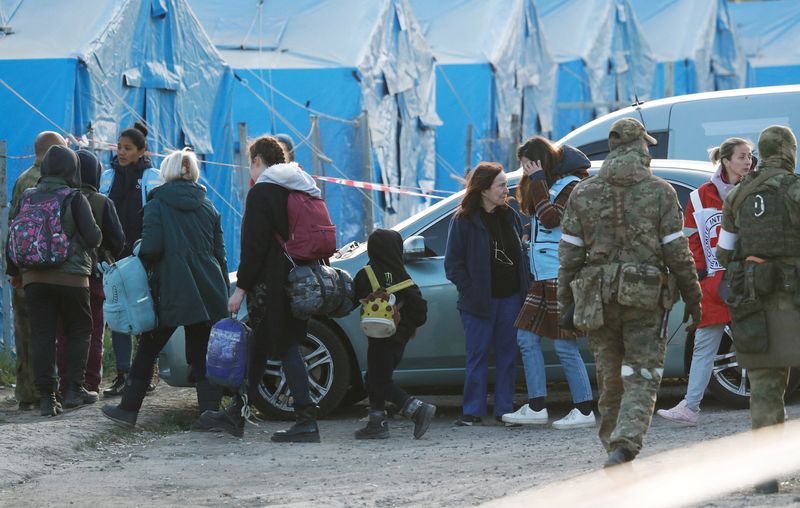 Evacuees from Azovstal steel plant arrive at a temporary accommodation
