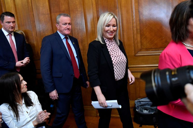 Sinn Fein leaders speak during a press conference at Stormont