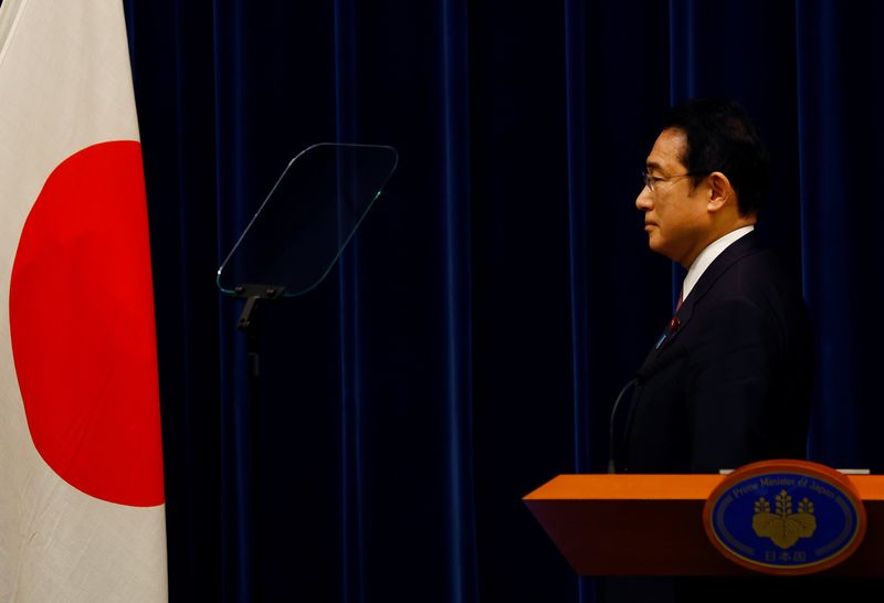FILE PHOTO: Japan’s Prime Minister Fumio Kishida at a news