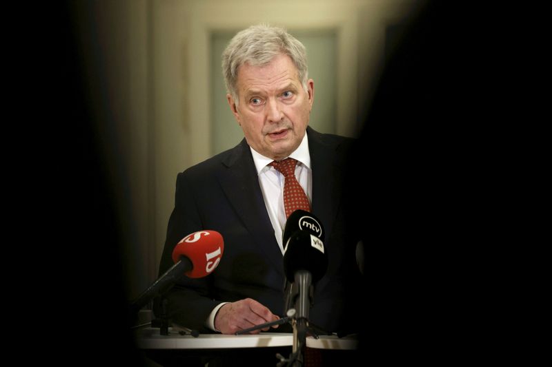 Finland’s President Sauli Niinisto speaks during the news conference after