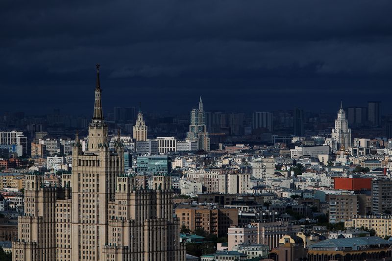 A general view shows the city centre and Stalin-era skyscrapers