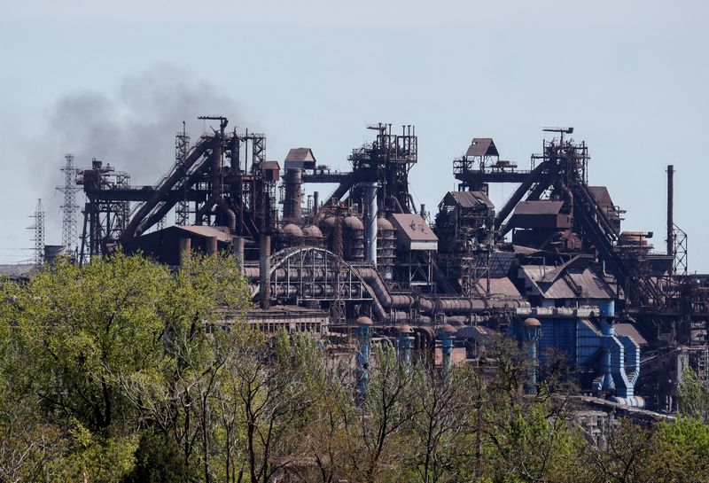 FILE PHOTO: Smoke rises above a plant of Azovstal Iron