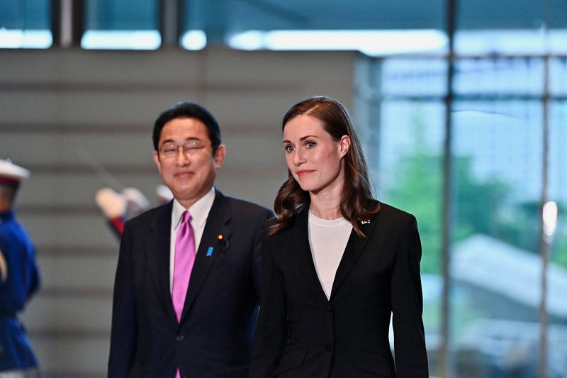 Finland PM Sanna Marin and Japan PM Fumio Kishida attend