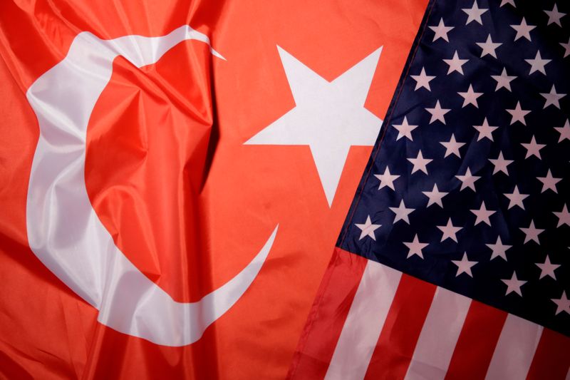 FILE PHOTO: Turkey and U.S. flags are seen in this