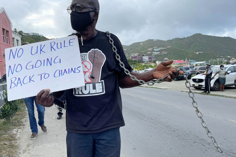 Activists at a rally call for the British Virgin Islands