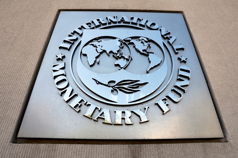 FILE PHOTO: International Monetary Fund logo is seen outside the