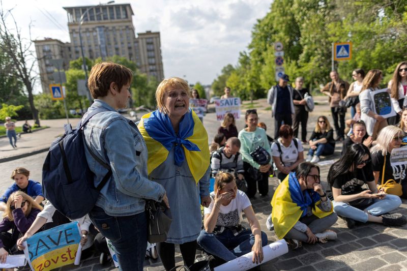 Protest to demand a rescue operation in Mariupol outside the
