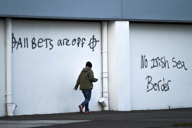 FILE PHOTO: Loyalist graffiti seen with messages against the Brexit