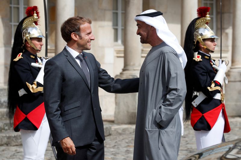 FILE PHOTO: French President Emmanuel Macron meets Abu Dhabi’s Crown