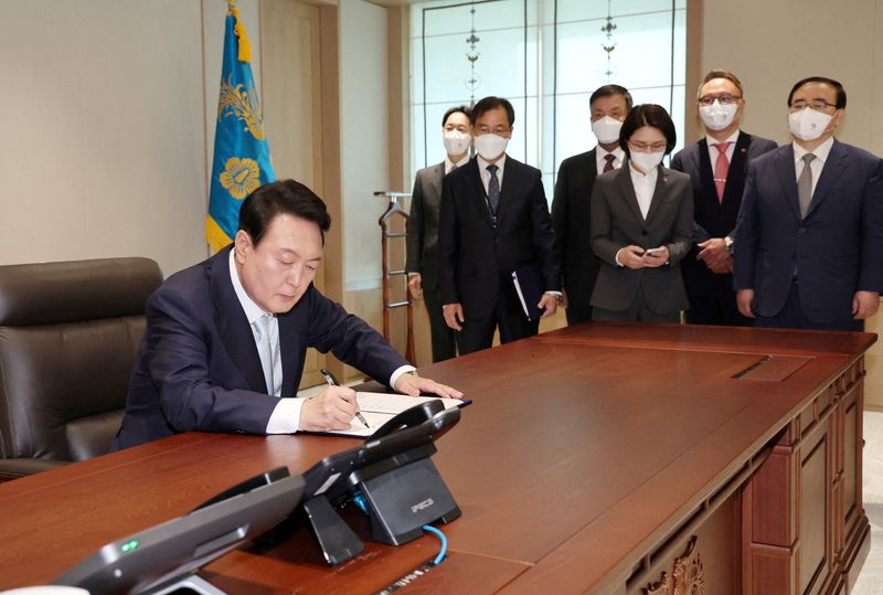FILE PHOTO: South Korea holds the inauguration ceremony for incoming