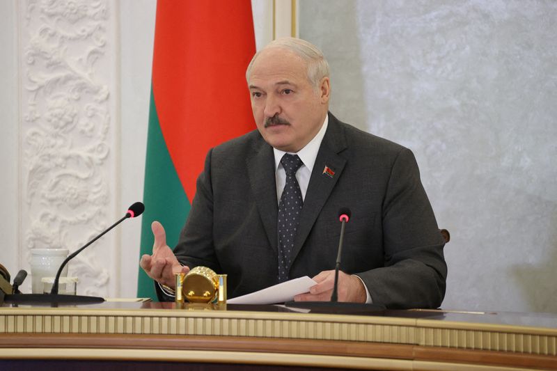 Belarusian President Lukashenko chairs a meeting with members of the