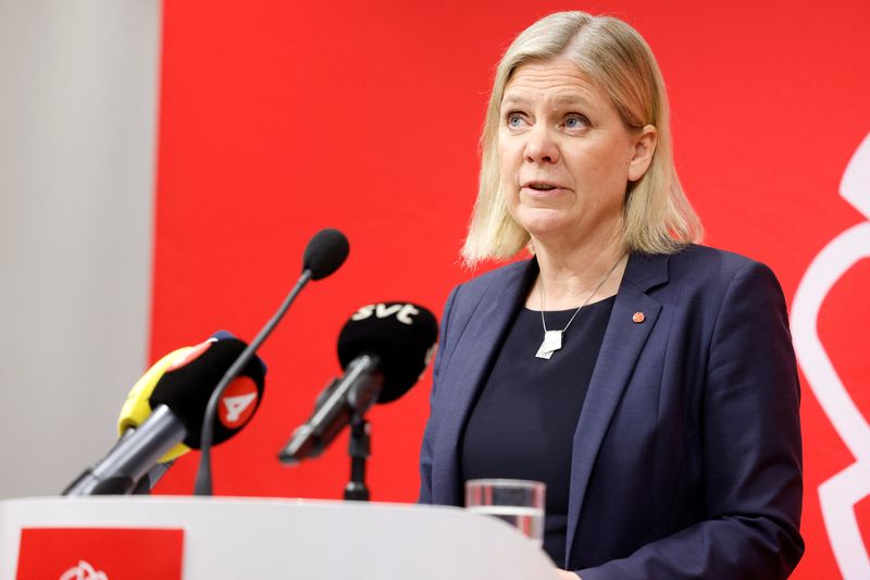 Sweden’s PM Magdalena Andersson holds a news conference, in Stockholm