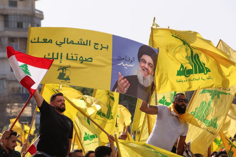 FILE PHOTO: Lebanon’s Hezbollah leader Nasrallah addresses supporters at election