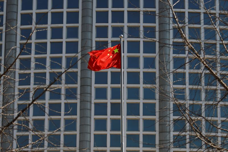 FILE PHOTO: Chinese flag flutters outside the foreign ministry in