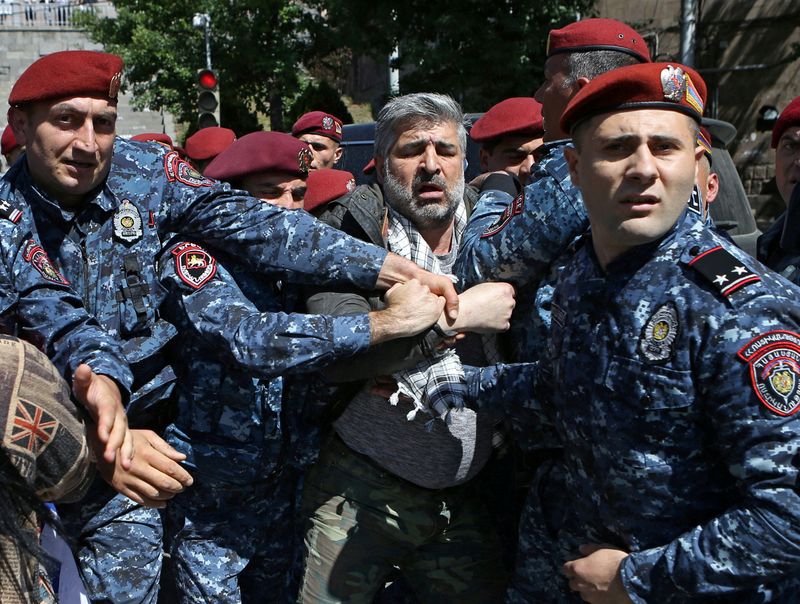 FILE PHOTO: Activists hold an anti-government protest in Yerevan