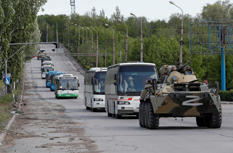 FILE PHOTO: Buses carrying service members of Ukrainian forces who