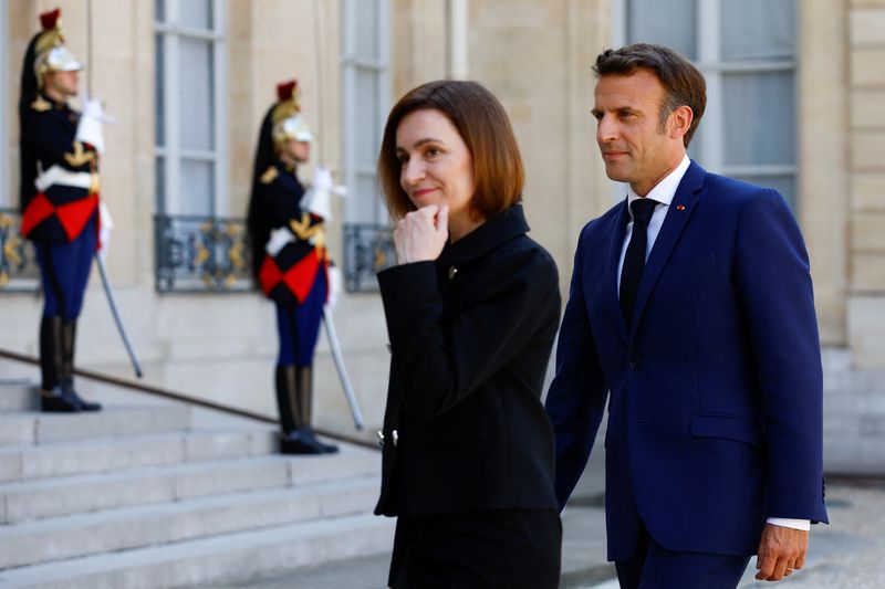 French President Macron meets Moldovan President Sandu at the Elysee