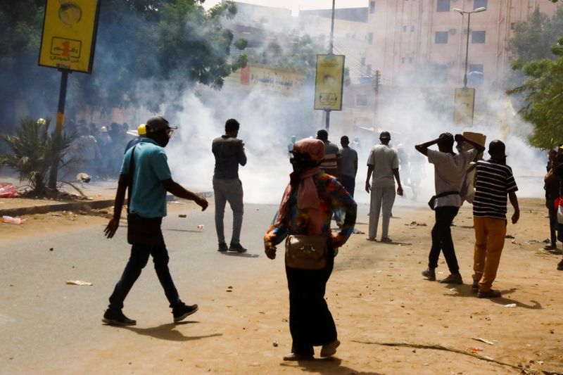 Protesters march during a rally in Khartoum