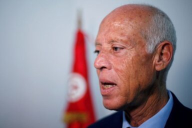 FILE PHOTO: Tunisian then-presidential candidate Kais Saied speaks during an