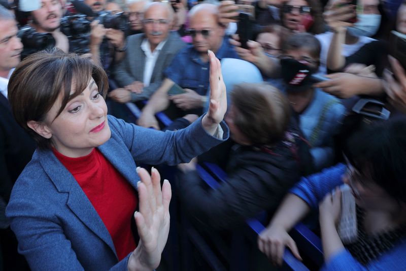 Main opposition CHP’s Istanbul chair Kaftancioglu greets her supporters in