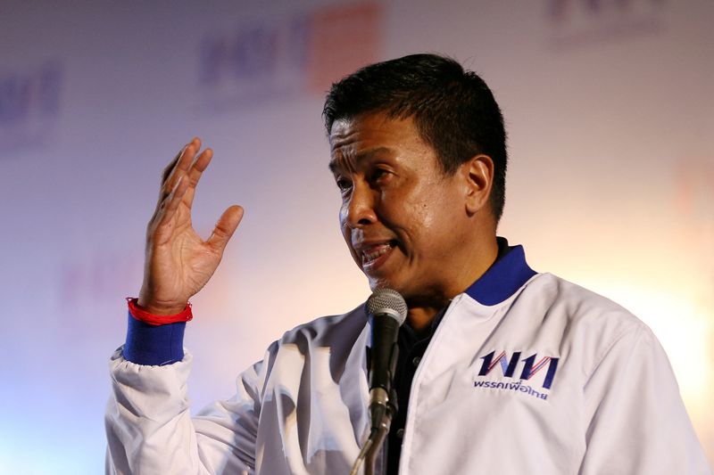 FILE PHOTO: Chadchart Sittipunt, of Pheu Thai Party, speaks during