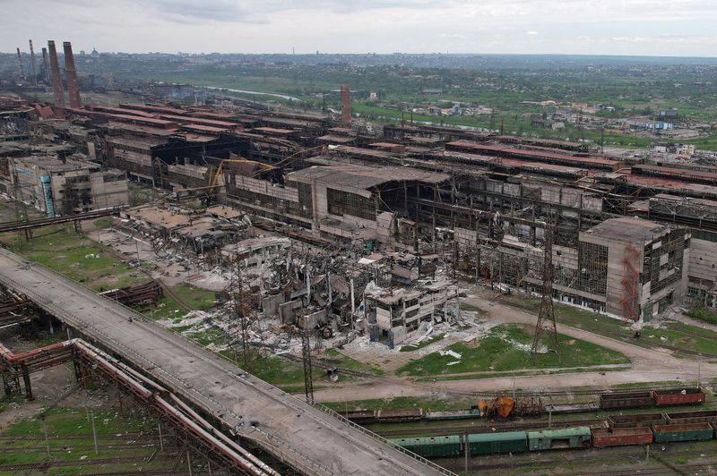 FILE PHOTO: A view shows destroyed facilities of Azovstal Iron