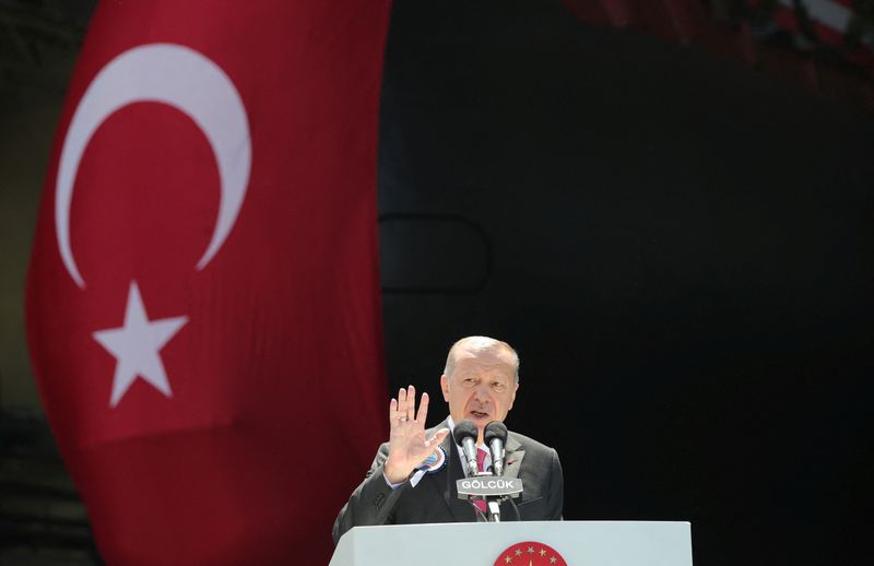 Turkish President Erdogan speaks during a ceremony at the Golcuk