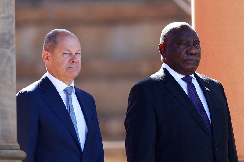 South African President Ramaphosa and German chancellor Scholz hold a