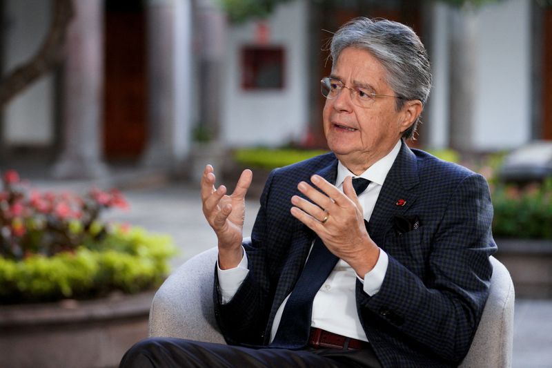 FILE PHOTO: Ecuadorean President Guillermo Lasso sits for an interview,