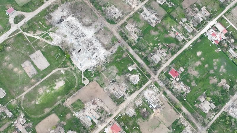 FILE PHOTO: Drone footage shows destruction in Oleksandrivka, Kherson region