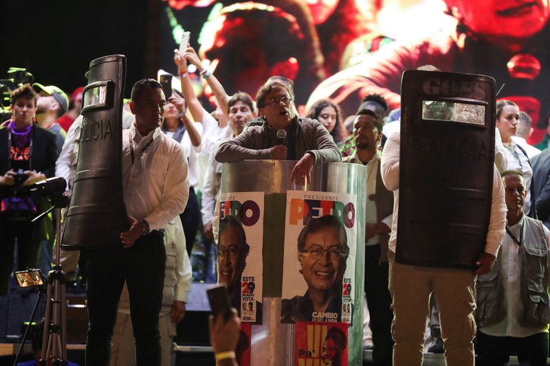 FILE PHOTO: Colombian presidential candidate Petro holds closing campaign rally