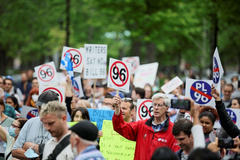Protest against Quebec’s French-language law Bill 96 in Montreal