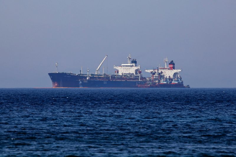 FILE PHOTO: The Liberian-flagged oil tanker Ice Energy transfers crude